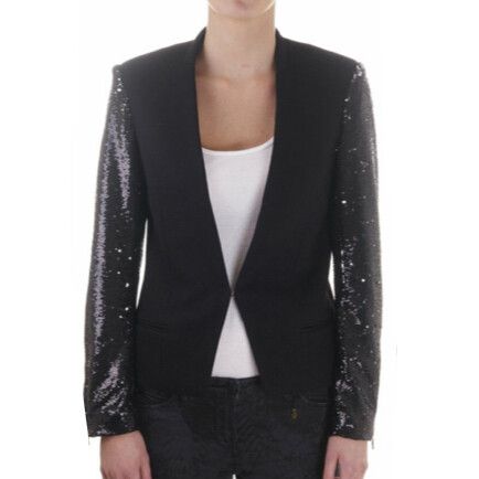 MAISON SCOTCH Wool blend Black Sequin Sleeve Tuxedo Blazer Jacket