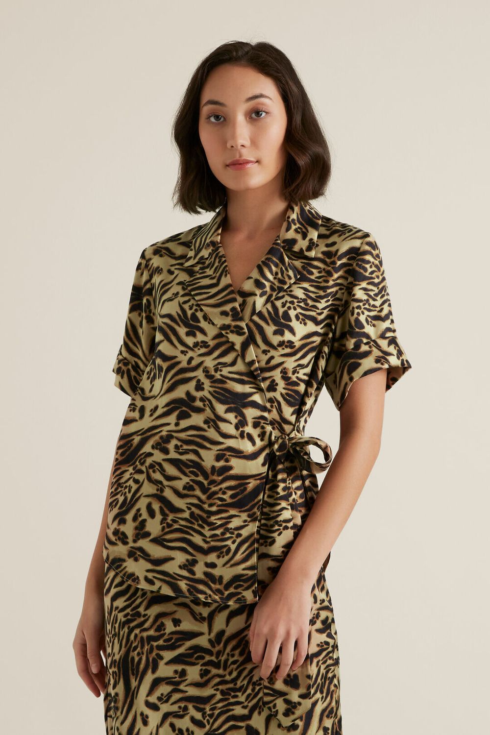 SEED HERITAGE Animal Print Collared Wrap Top Blouse NWT RRP$149