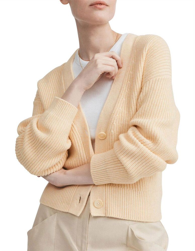 WITCHERY Cashmere Wool Rib Knit Button Crop Cardigan