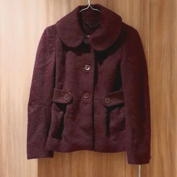 TOPSHOP Wool blend Collared Plum Purple Winter Short Coat Jacket