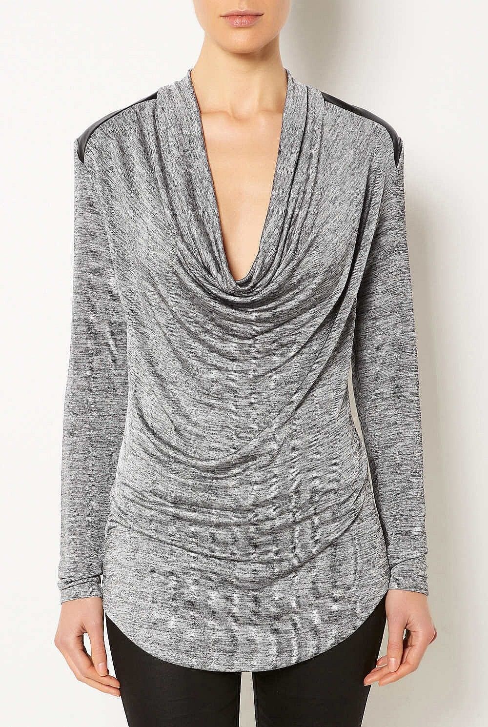 WITCHERY Grey Winter Cowl Neck Long Sleeve Knit Top