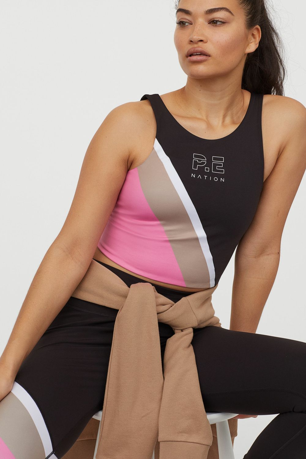 P.E NATION Athleisure Pink Black Sports Bra Crop Top