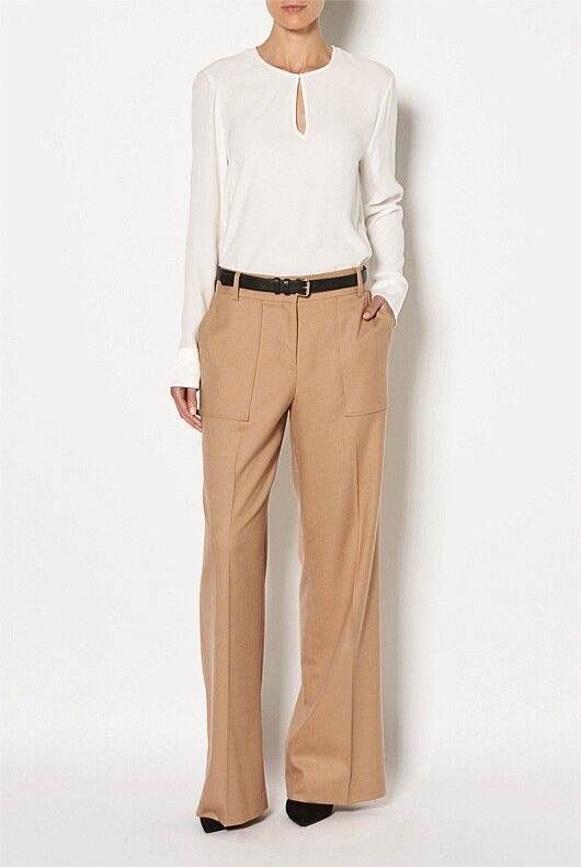 WITCHERY Wool Winter Camel Tan Office Wide Leg Pants Trousers