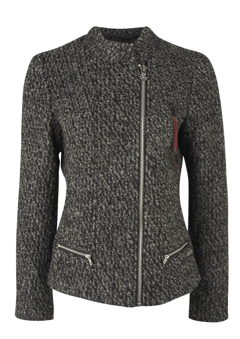MAISON SCOTCH Wool Boucle Grey Zip Biker Moto Jacket
