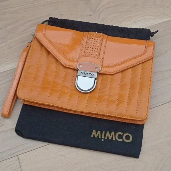 MIMCO Guernica Leather Orange Buckle Envelope Clutch Wristlet Bag NWOT