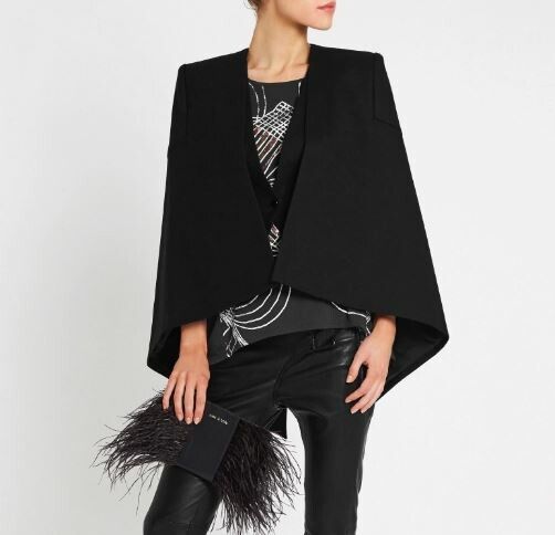 SASS & BIDE Black Wool Winter Office Cape Blazer Jacket
