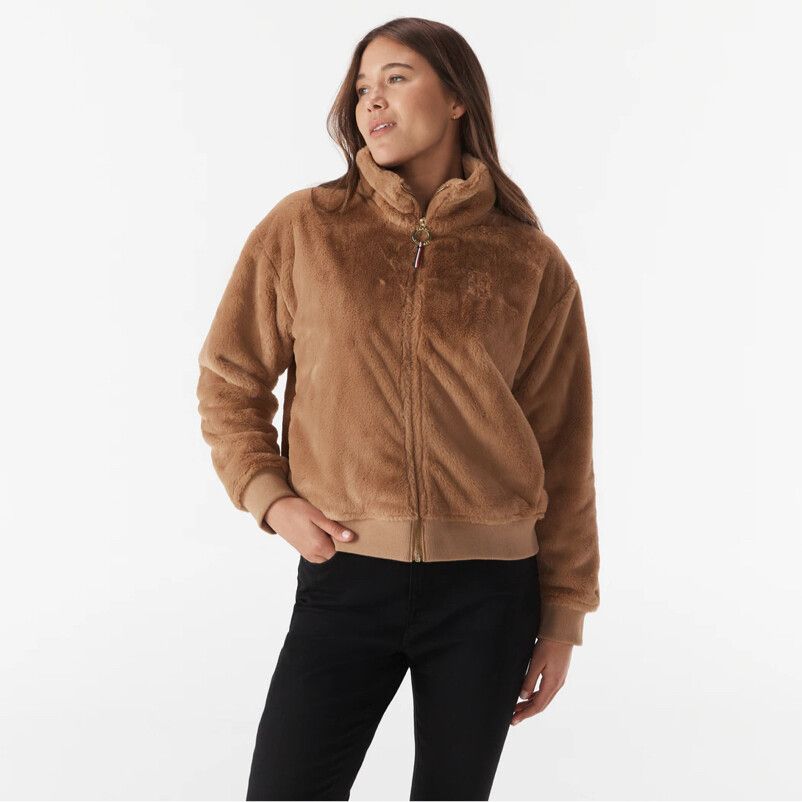 TOMMY HILFIGER Tan Mockneck Faux Fur Winter Zip Jacket