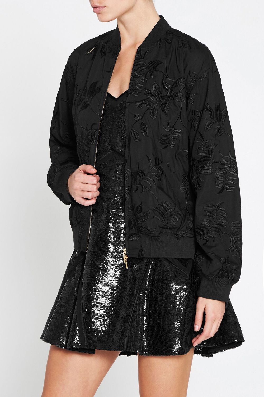 SASS & BIDE Night Speak Embroidered Black Cottom Evening Winter Bomber Jacket RRP$585