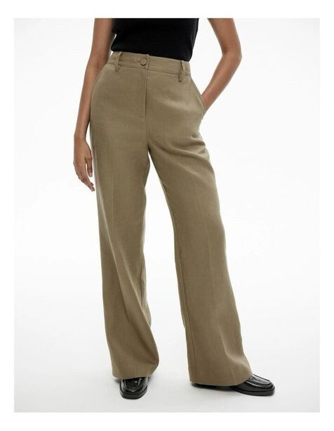 WITCHERY 100% Linen Washed Green Tailored Pants