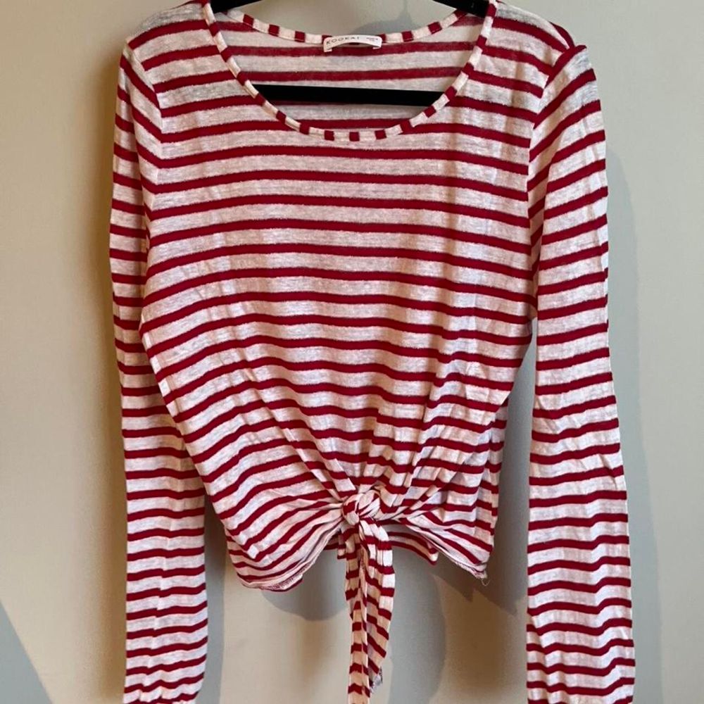 KOOKAI Linen Lurex Stripe Red White Silver Long Sleeve Winter Tee Top