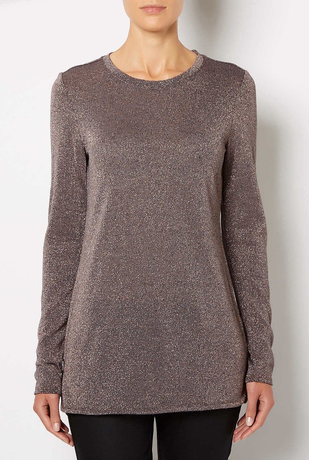 WITCHERY Wool Jersey Black Gold Metallic Lurex Sheer Winter Long Sleeve Tee Top