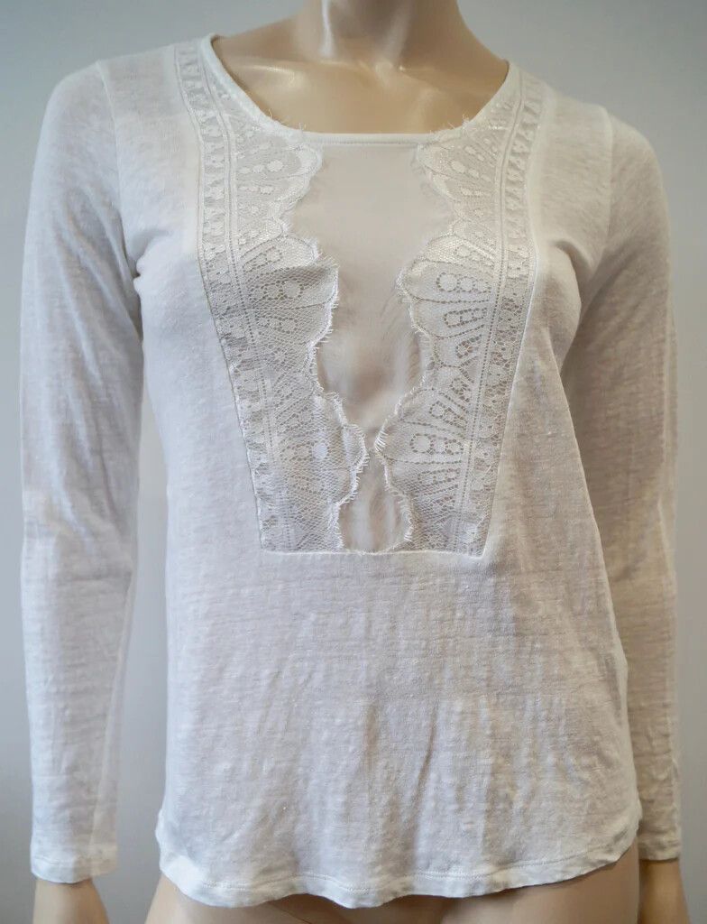 SANDRO Linen Lace Cream Winter Long Sleeve Top