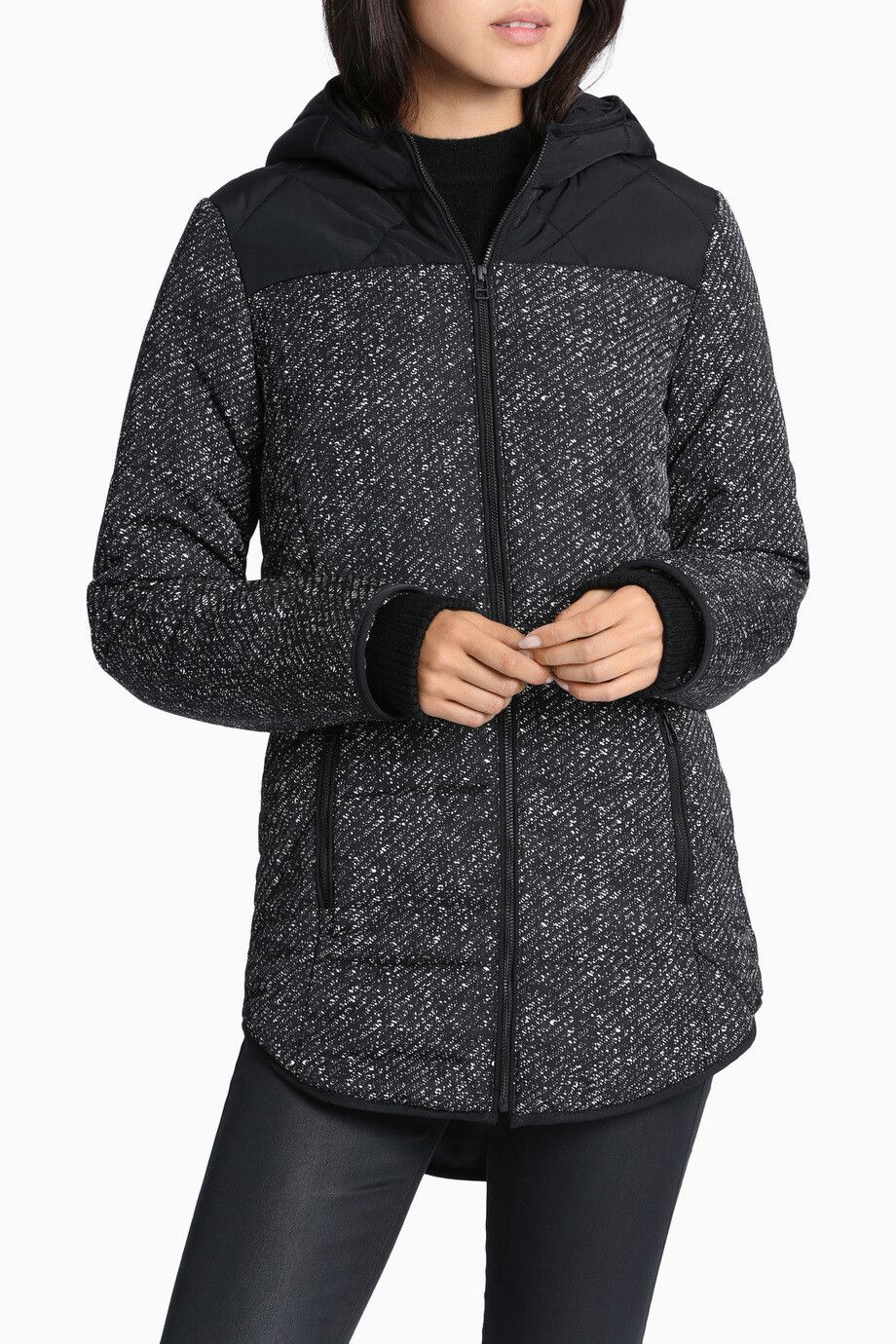 Black White Longline Hooded Parka Puffer Jacket