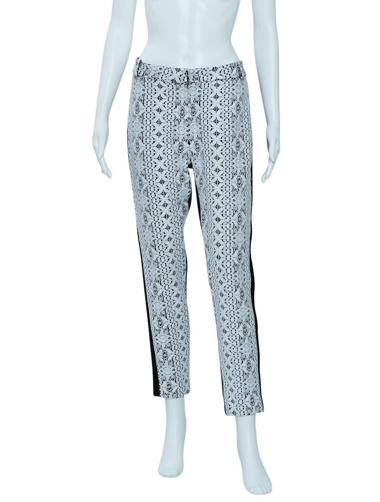 SCANLAN THEODORE Italian Fabric Black White Lace Overlay Silk Office Trousers Pants RRP$290