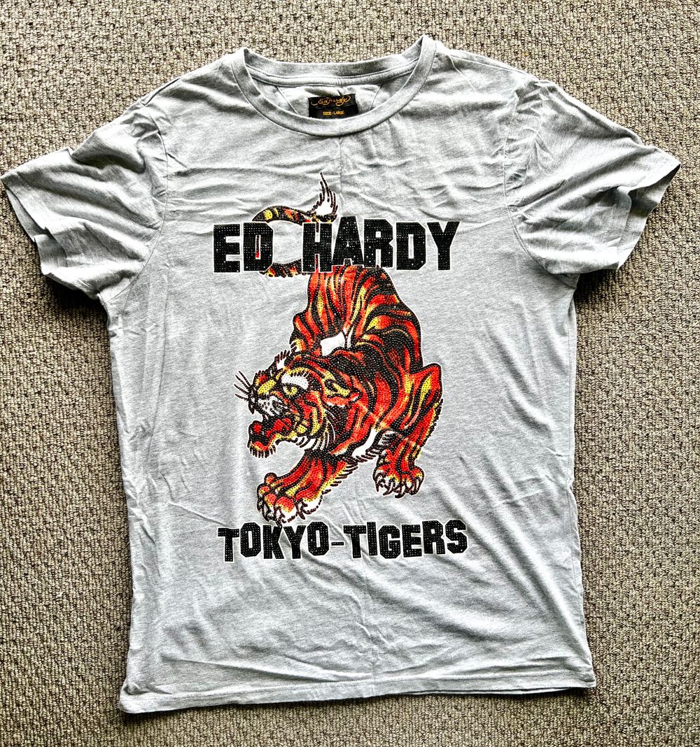 Ed Hardy Grey Tokyo-Jungle Crew T-Shirt