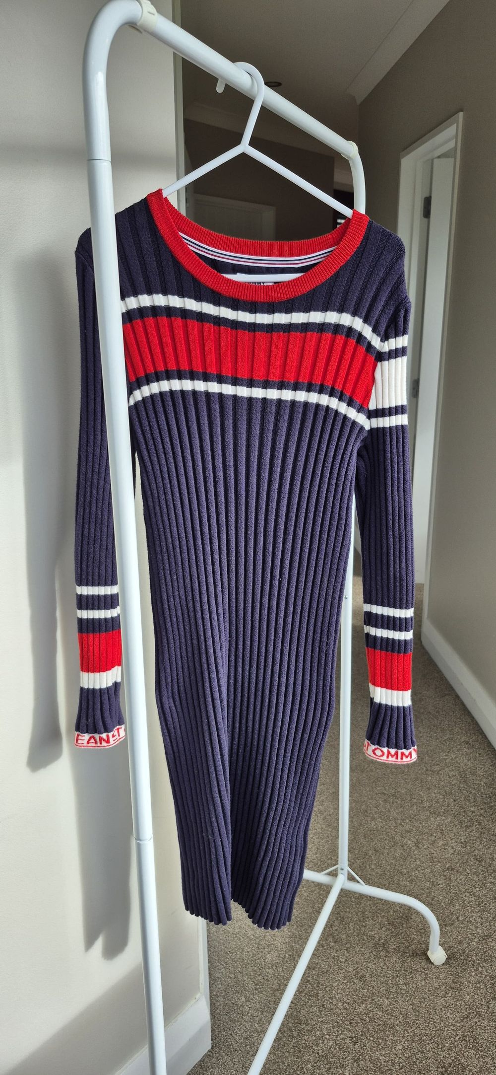 Navy/Red/White Ribbed Knit Dress