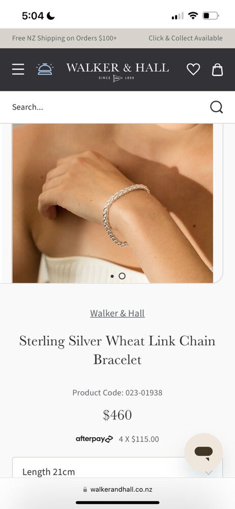 Walker & Hall Silver Wheat Link Chain Bracelet
