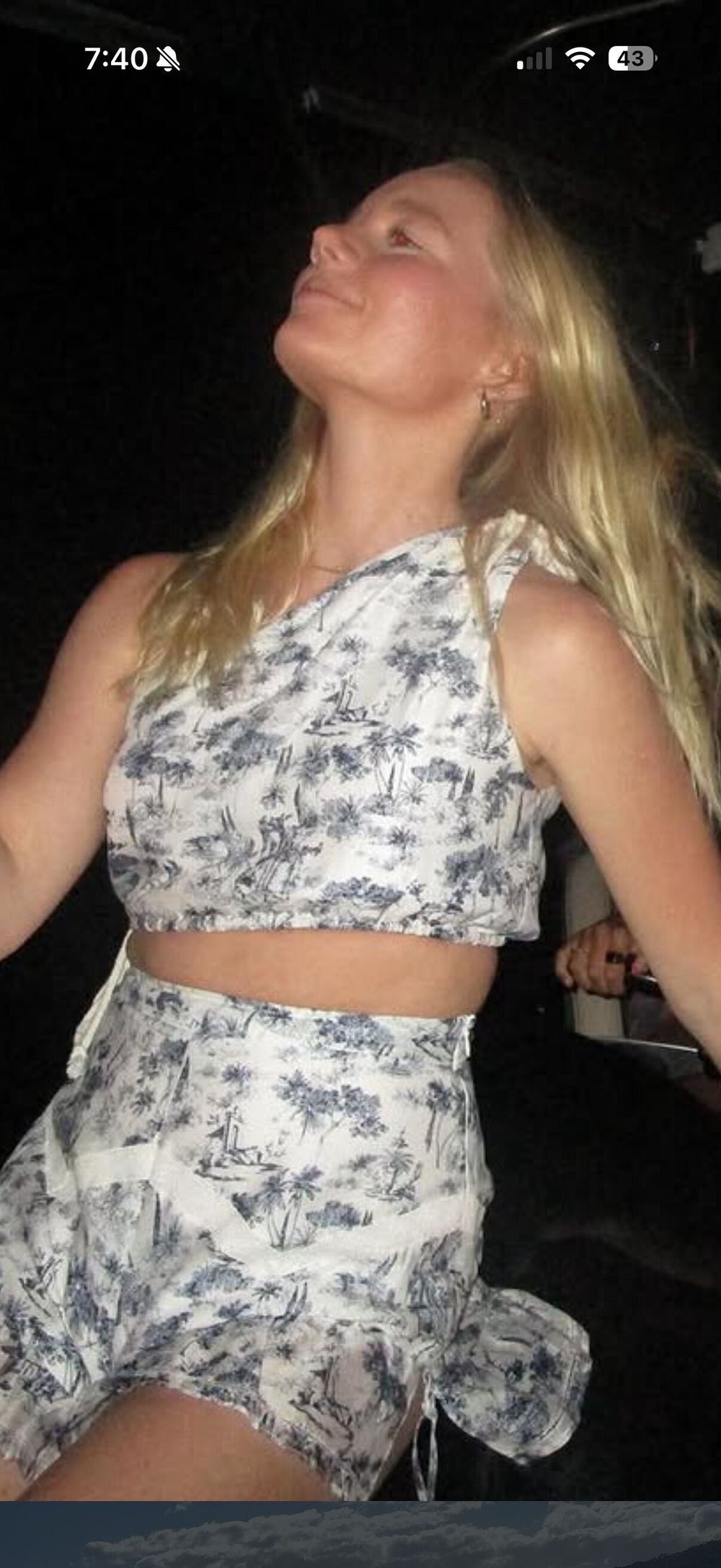Sir the Label. White And Blue Toile One Shoulder Top