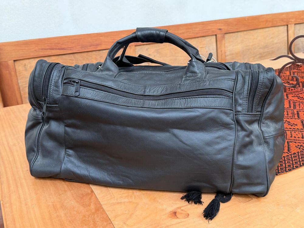 Genuine Black Leather Duffle Bag