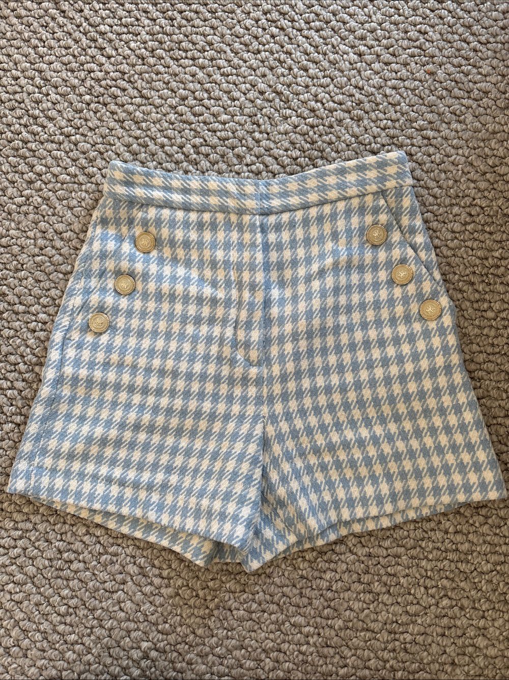 Zara Blue White Houndstooth Shorts Size S
