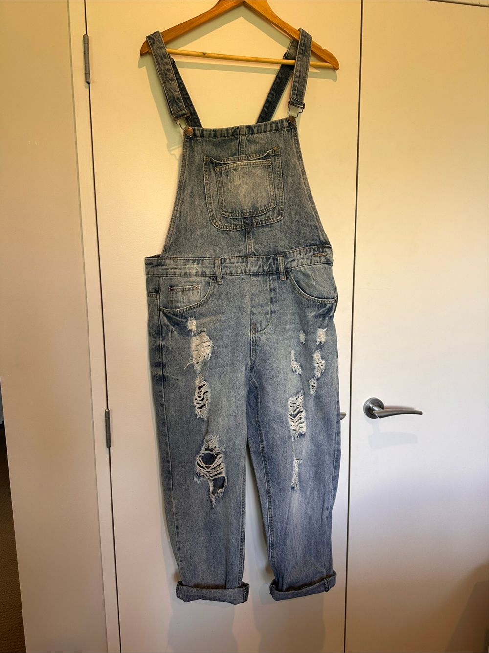 Paper Heart Blue Distressed Denim Overalls