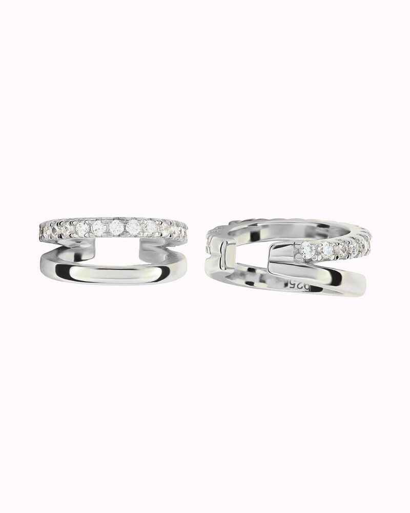 Dainty & Minimalist Pave CZ Double Band Conch Ear Cuff Earrings