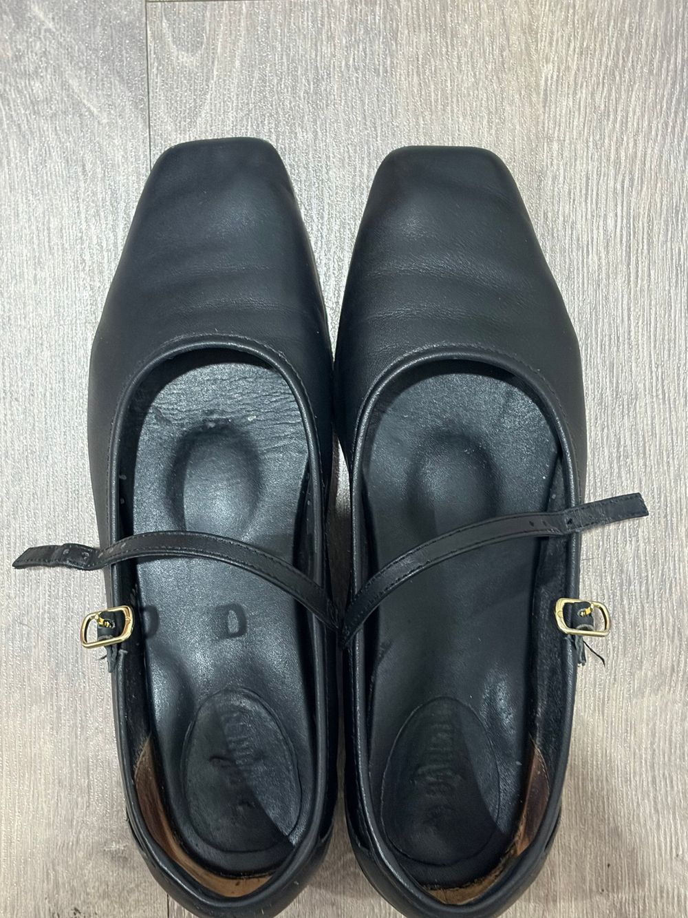 Bared Black Leather Mary Jane Flats - Surfbird