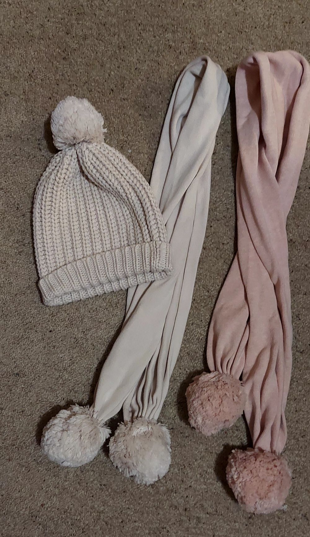 Jamie Kay pom pom scarves and chunky knit hat. 2-6yr