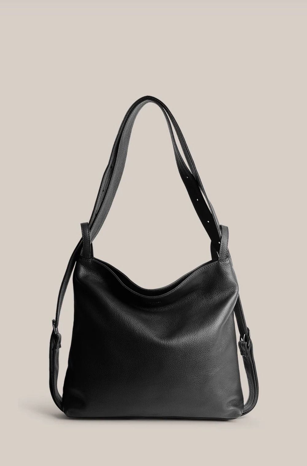 Black Leather Convertible Tote Backpack Crossbody