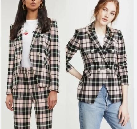 Veronica Beard Pink and Green Tartan Suit UK10