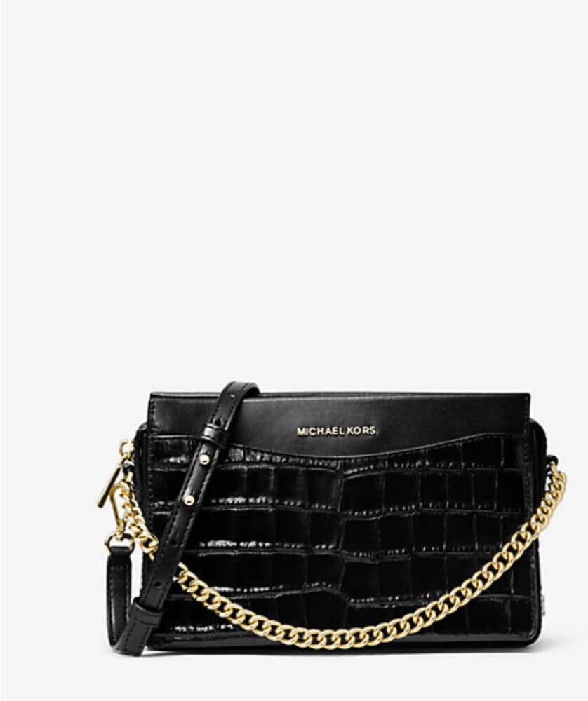 Michael Kors Jet Set Large Crocodile Embossed Leather Chain Crossbody Bag