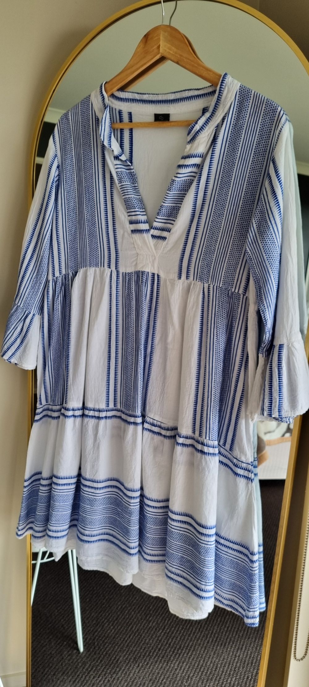 Greek Cotton Dress, Blue, Tiered