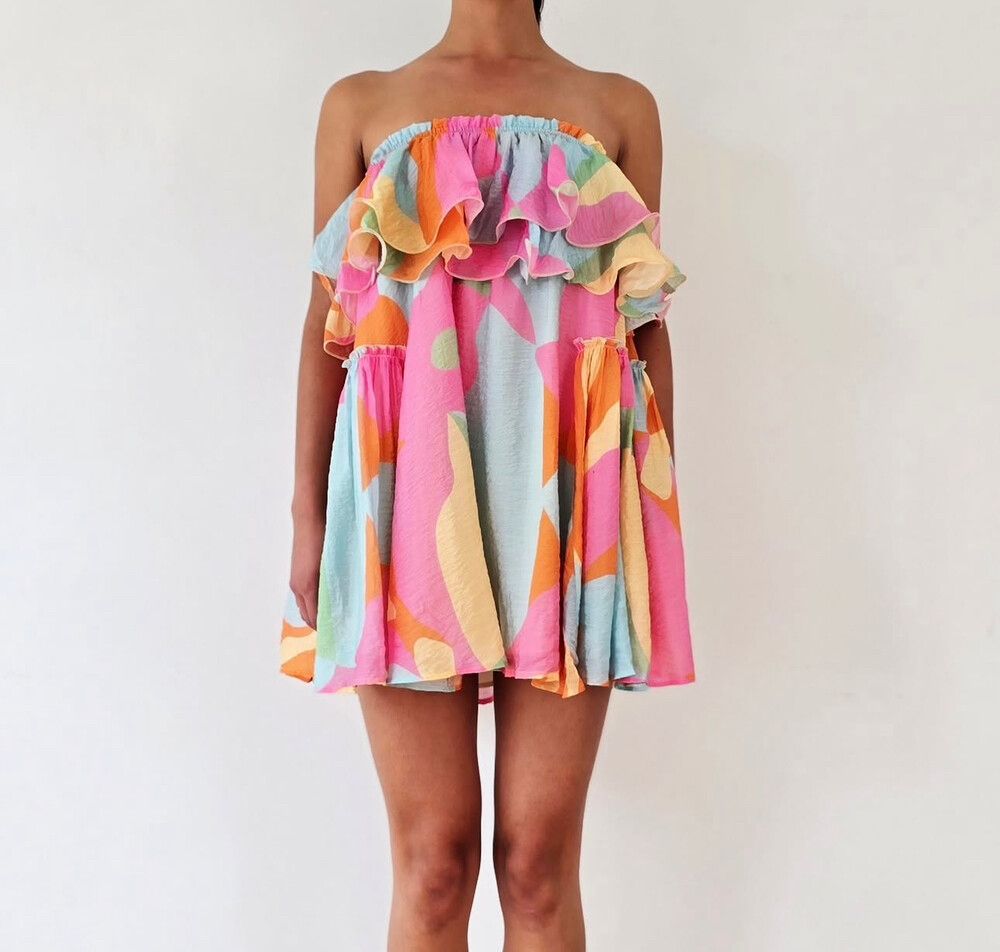 Multicolour Abstract Print Off-Shoulder Dress