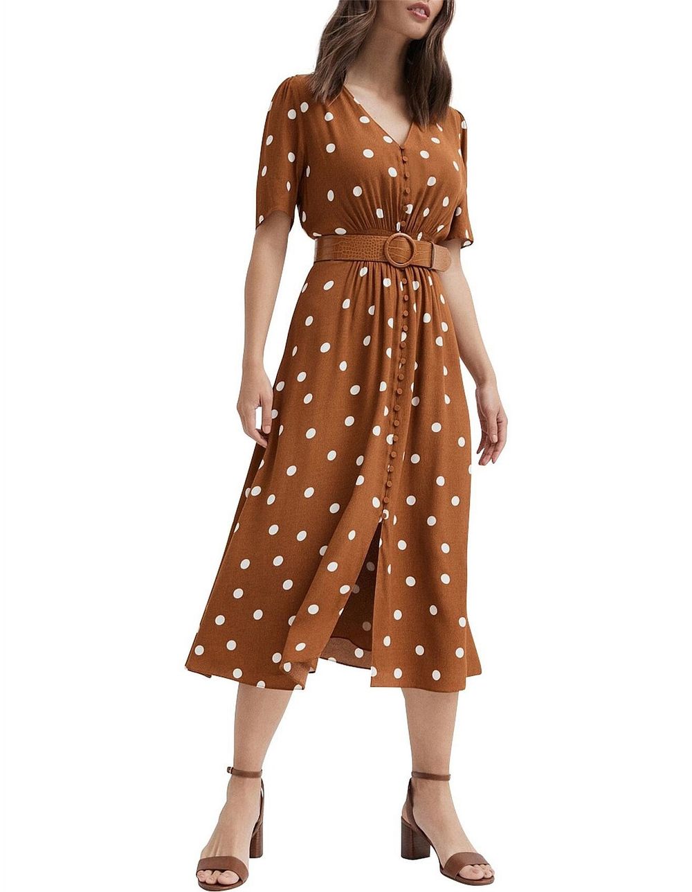 Witchery - Witchery Tan Polka Dot Dress on Designer Wardrobe