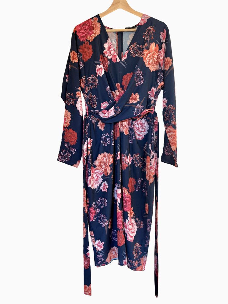 Pagani Navy Floral Long Sleeve Dress