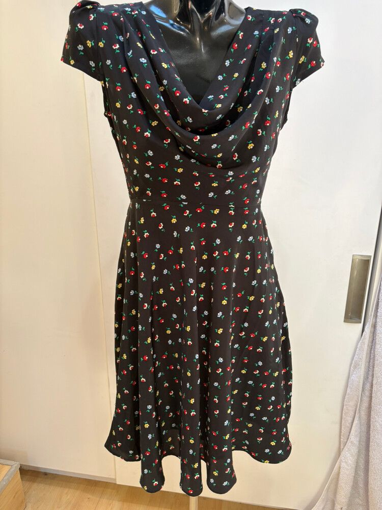Louche Black Floral Cowl Neck Dress Paloma Ditsy size 10