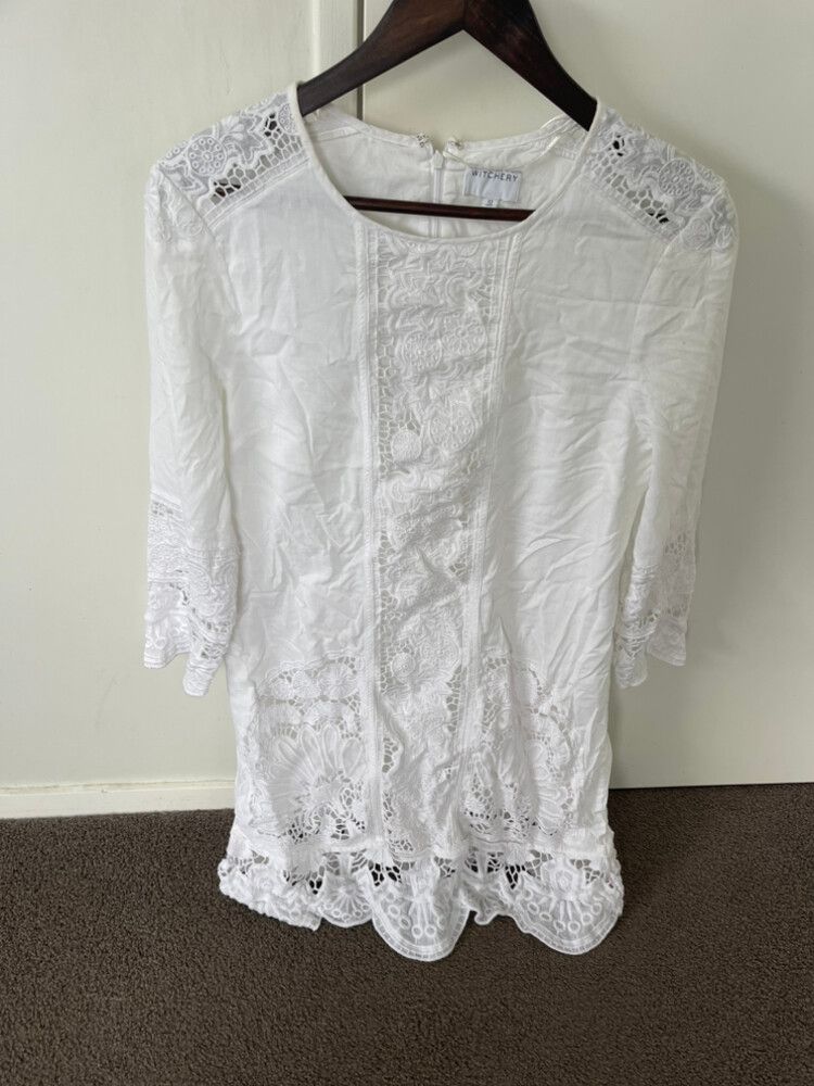 chinese dress ladies White Crochet Dress – Floral V-Neck & Bell Sleeves — Ocean Mystery AU –  OCEAN MYSTERY main image 1