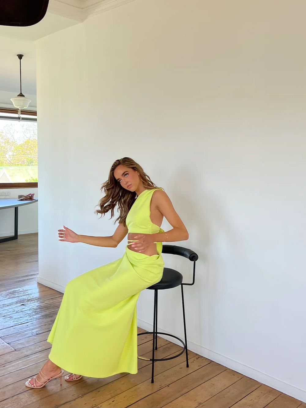 Lime Green One Shoulder Cut Out Maxi Dress