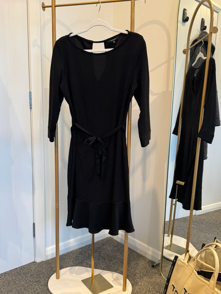 Farage black midi dress with waist tie