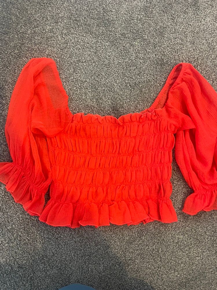 Red Puff Sleeve Crop Top