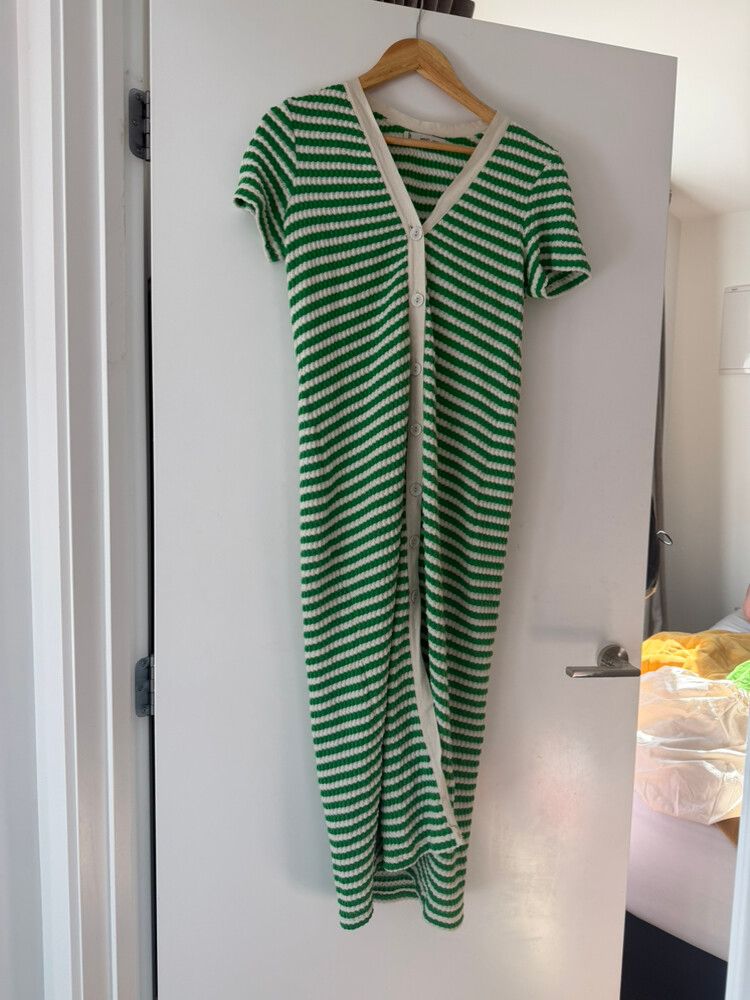 Mango - mango green and white stripy dress on Designer Wardrobe