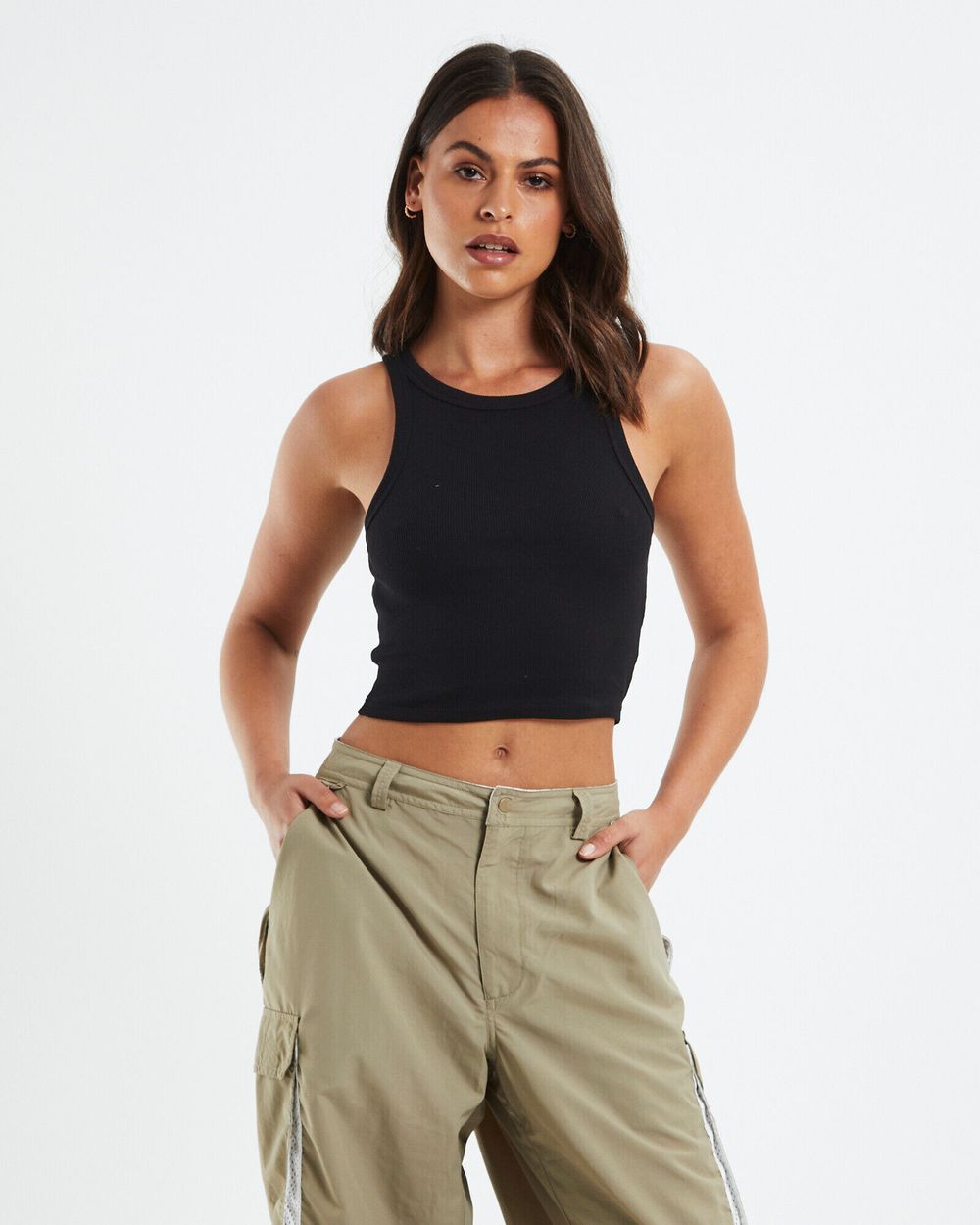 High Neck Crop Top Black