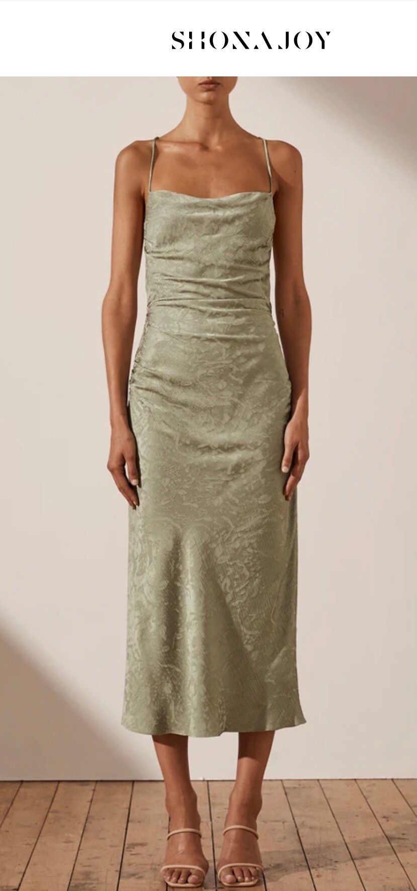 Shona Joy - Mia Backless Ruched Midi Dress - Sage on Designer Wardrobe