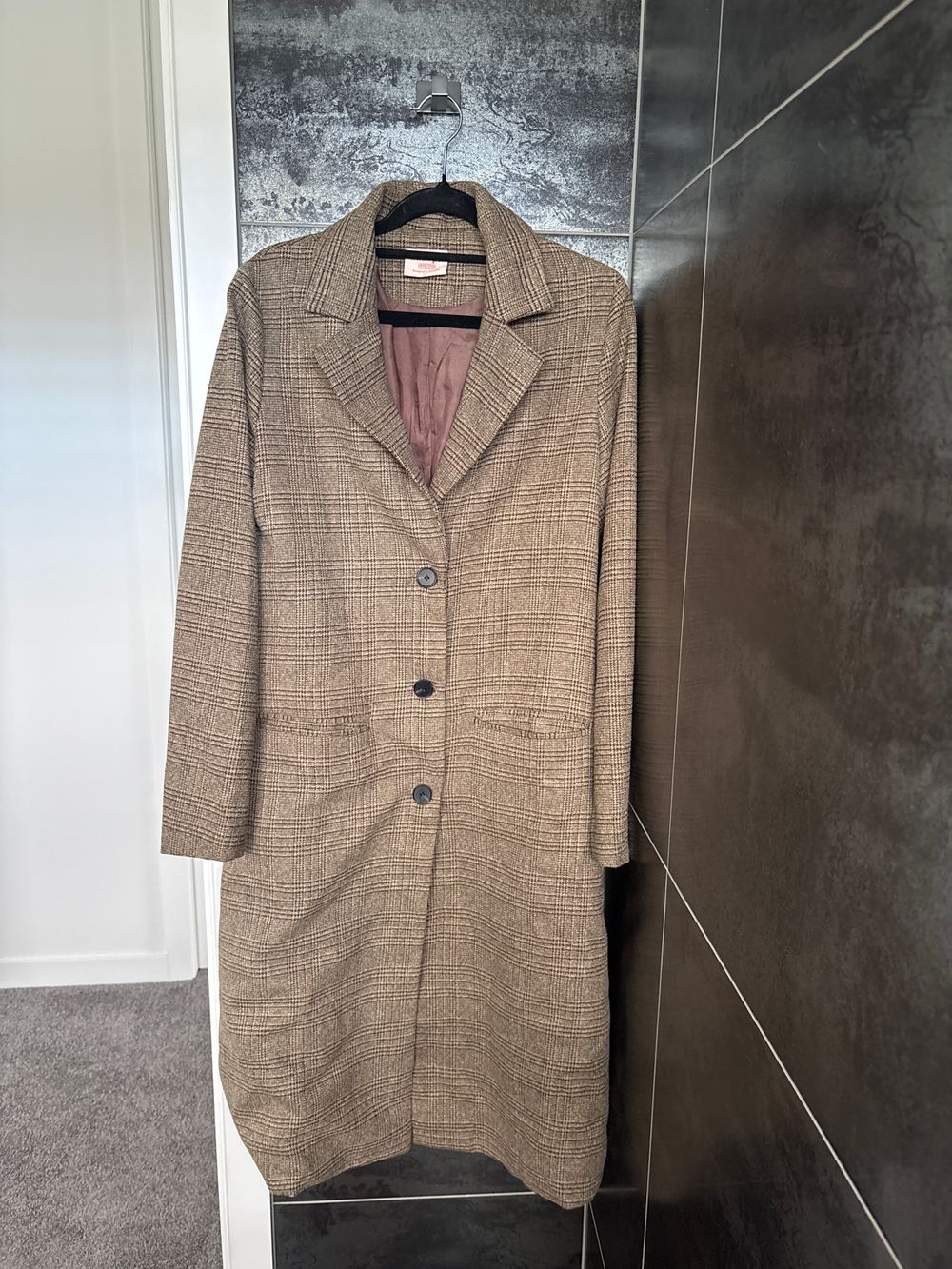 Showpo Beige Check Longline Coat