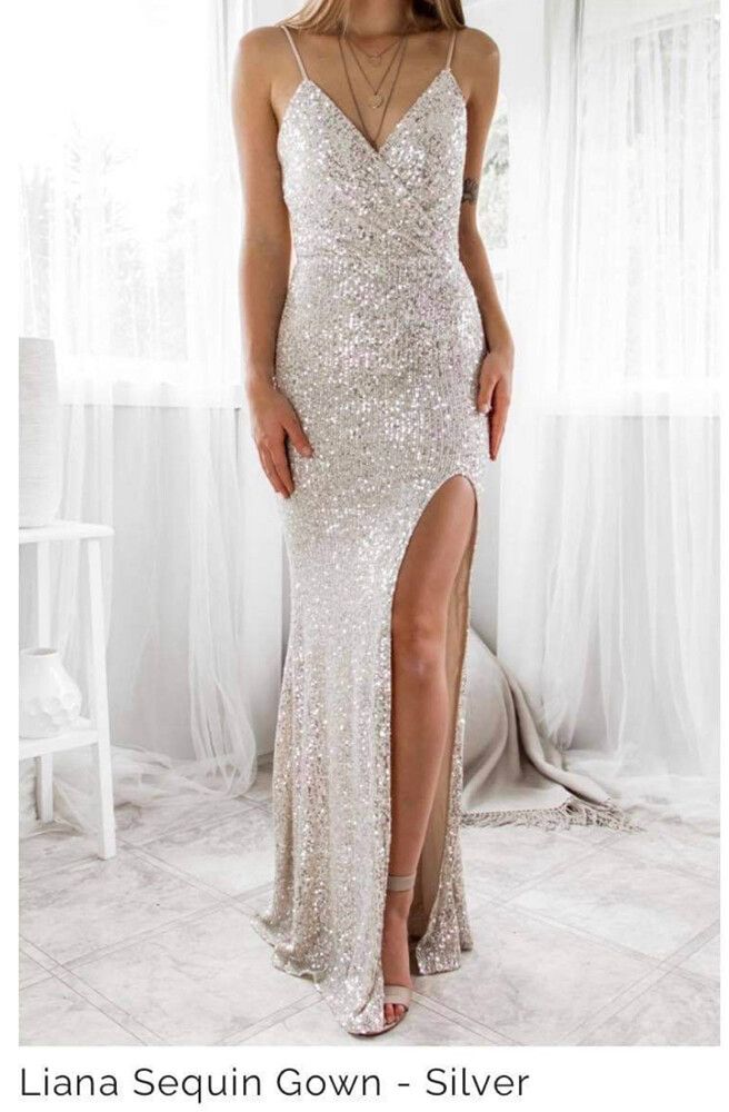Stunner Boutique - Liana Sequin Gown-Silver on Designer Wardrobe