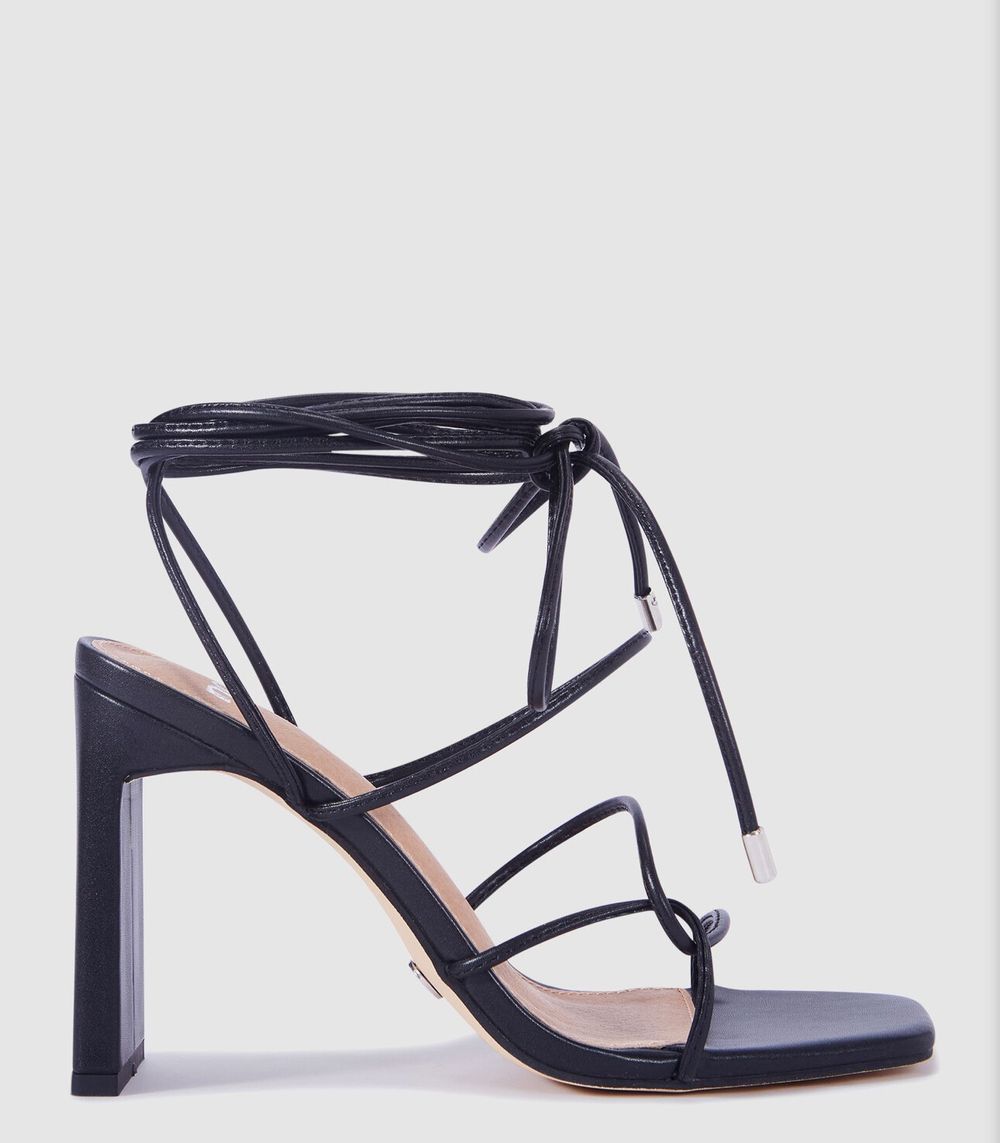 Novo Black Lace-Up Heeled Sandals