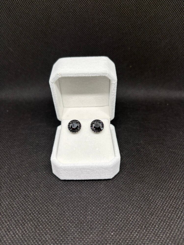 Black Moissanite Round Stud Earrings – 6.5mm