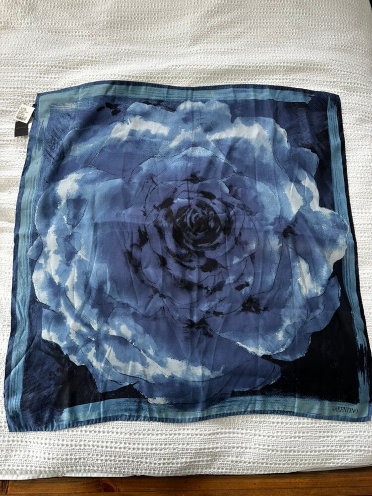 Valentino Blue Floral Silk Scarf