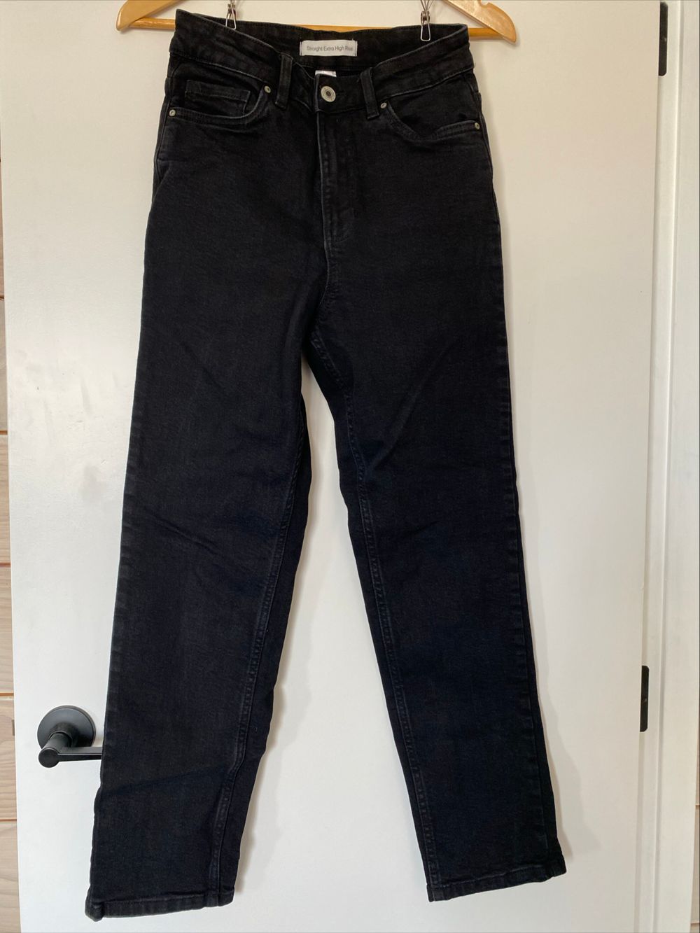 High Waisted Black Straight Jeans