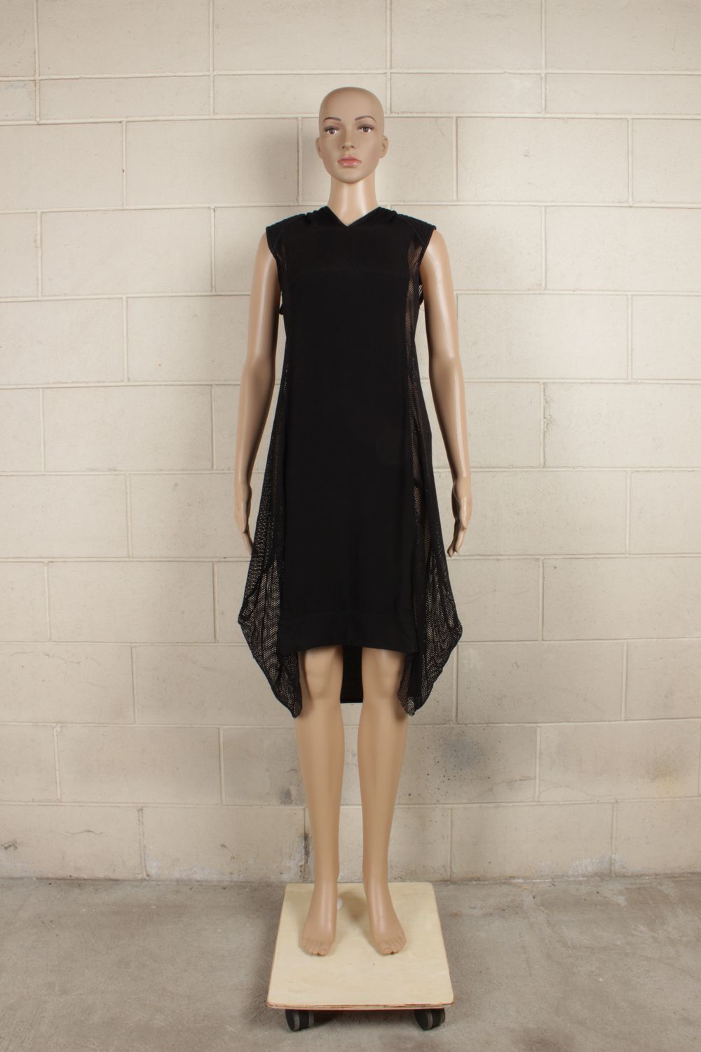 Crepe and Mesh "Pathfinder" Hooded Dress